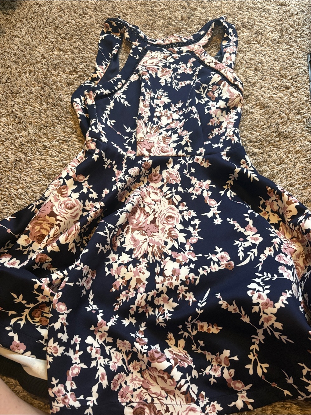 B Darlin Navy Floral Fit-and-Flare Mini Dress